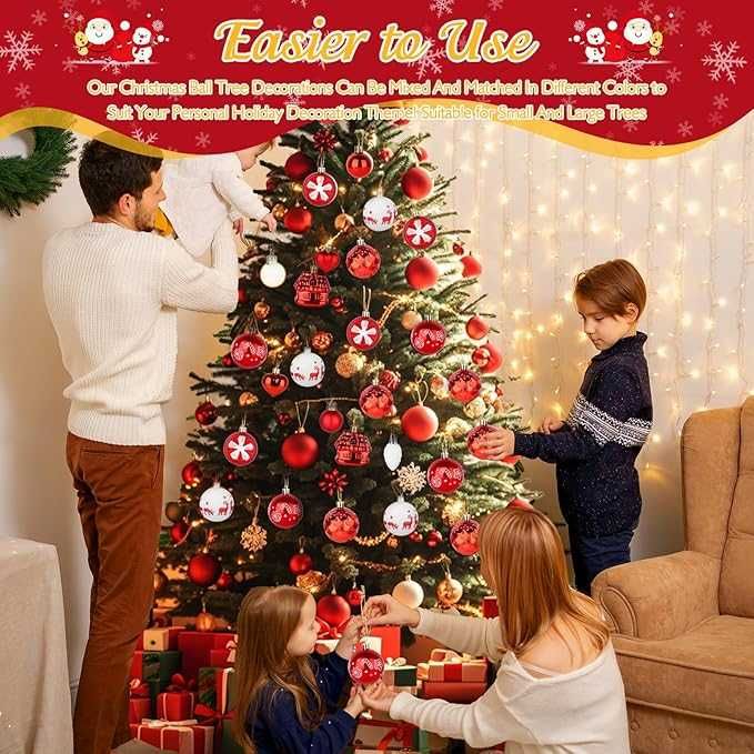 Conjunto de 40 Peças de Natal Vermelhas e Brancas