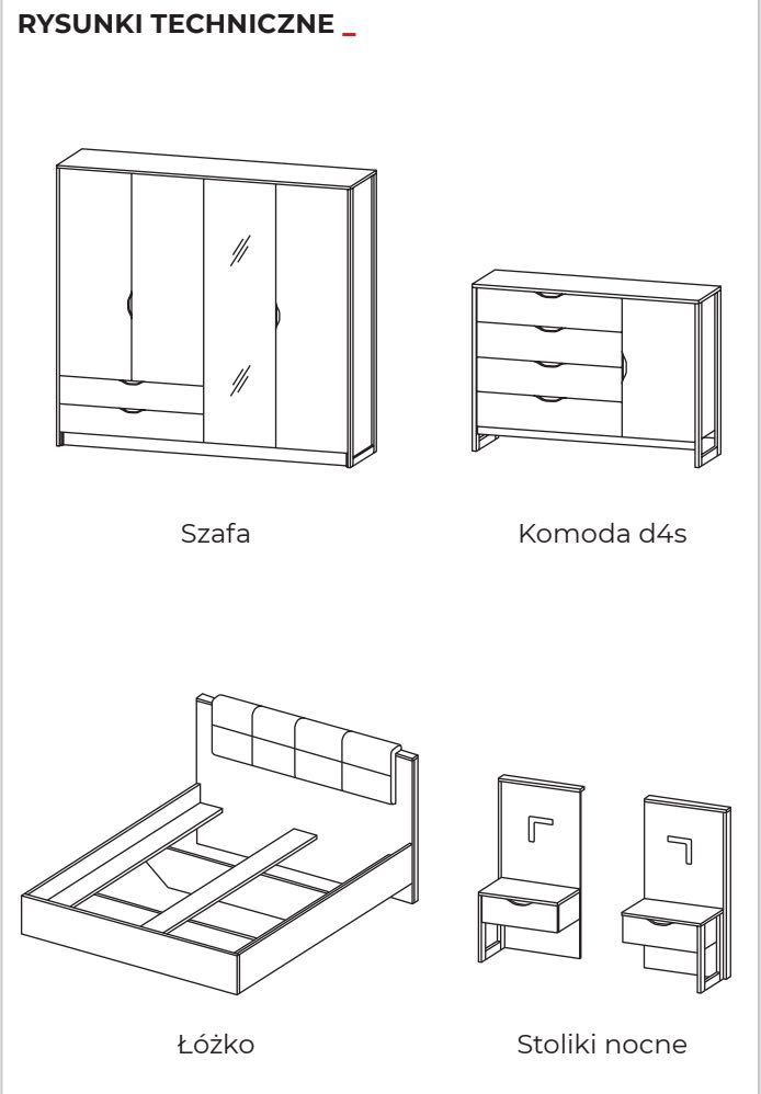 Meble Sypialniane NARS! Łóżko, komoda, szafa, stoliki nocne. Segmenty.