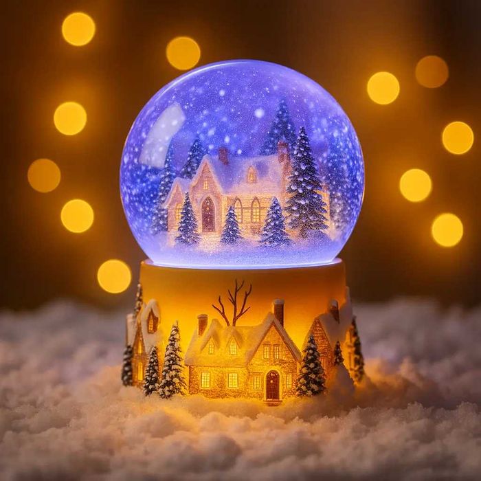 Новорічна сніжна куля «Будинок у Кулі» 15 см з LED, на Батарейках