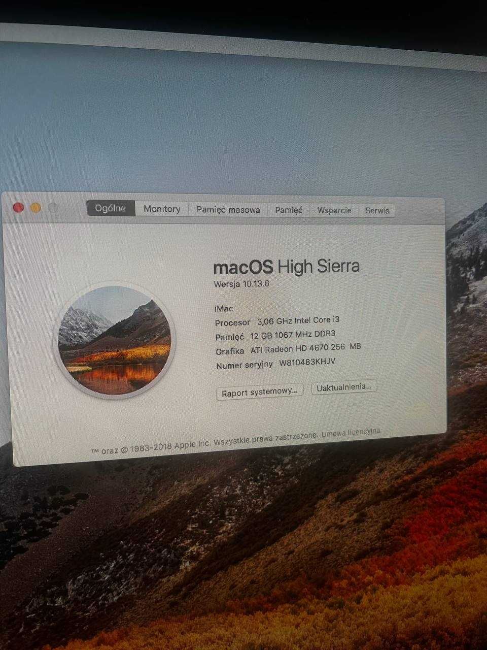 Apple iMac "Core i3" 3.06 21.5" 2010 DYSK SSD 12 GB RAM