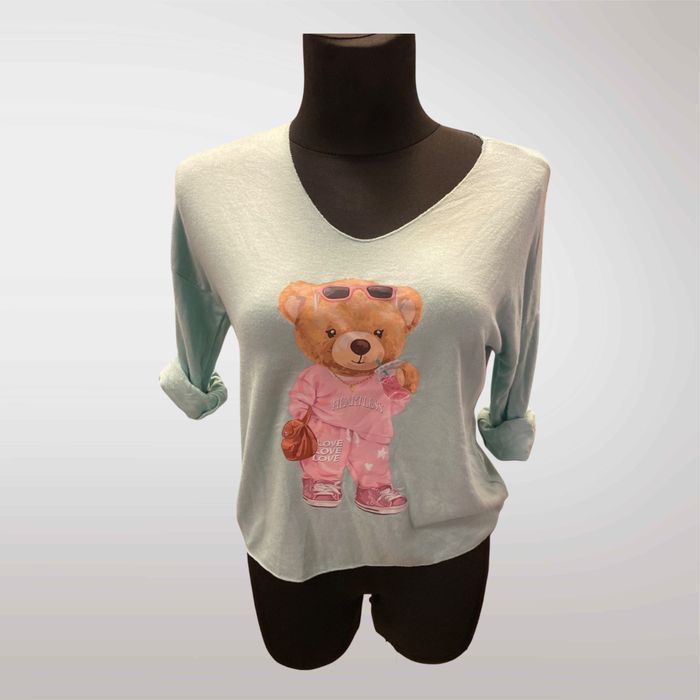 Bluzka z Misiem Długi Rękaw Zielony