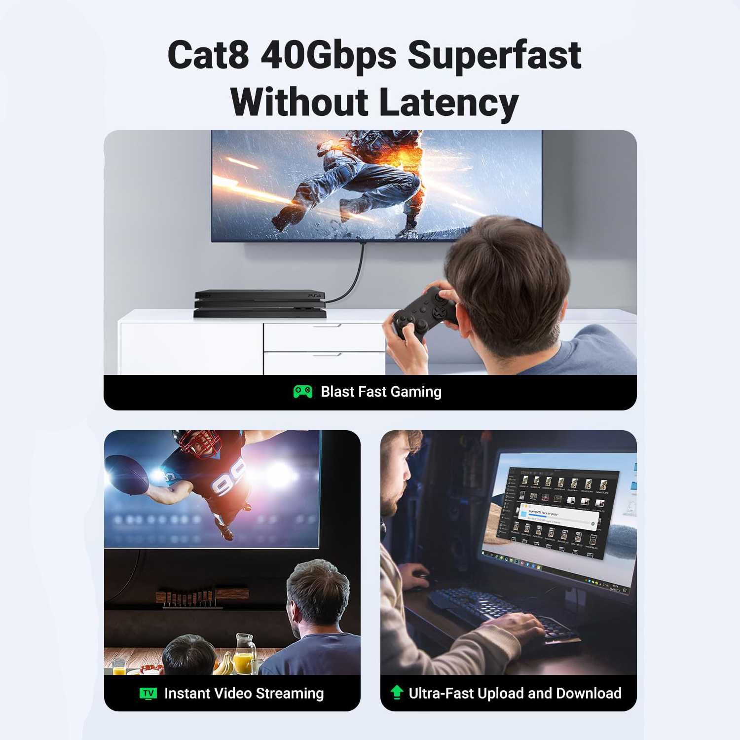 Кабель для роутера cat 8 Ugreen Ethernet патч-корд lan провод 5 - 20 м