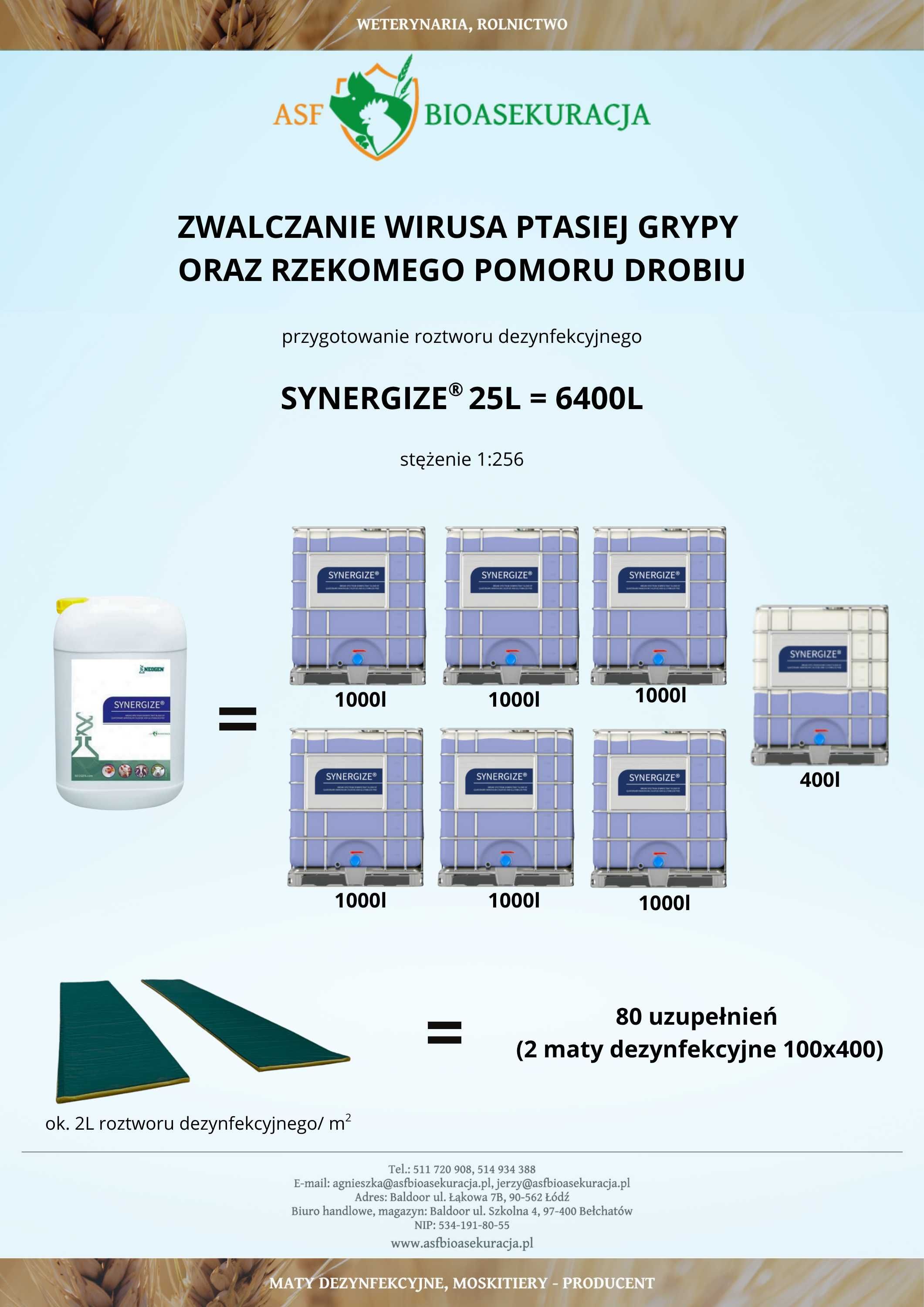 Synergize 25L = 6400L roztworu do dezynfekcji  STOP PRYSZCZYCA