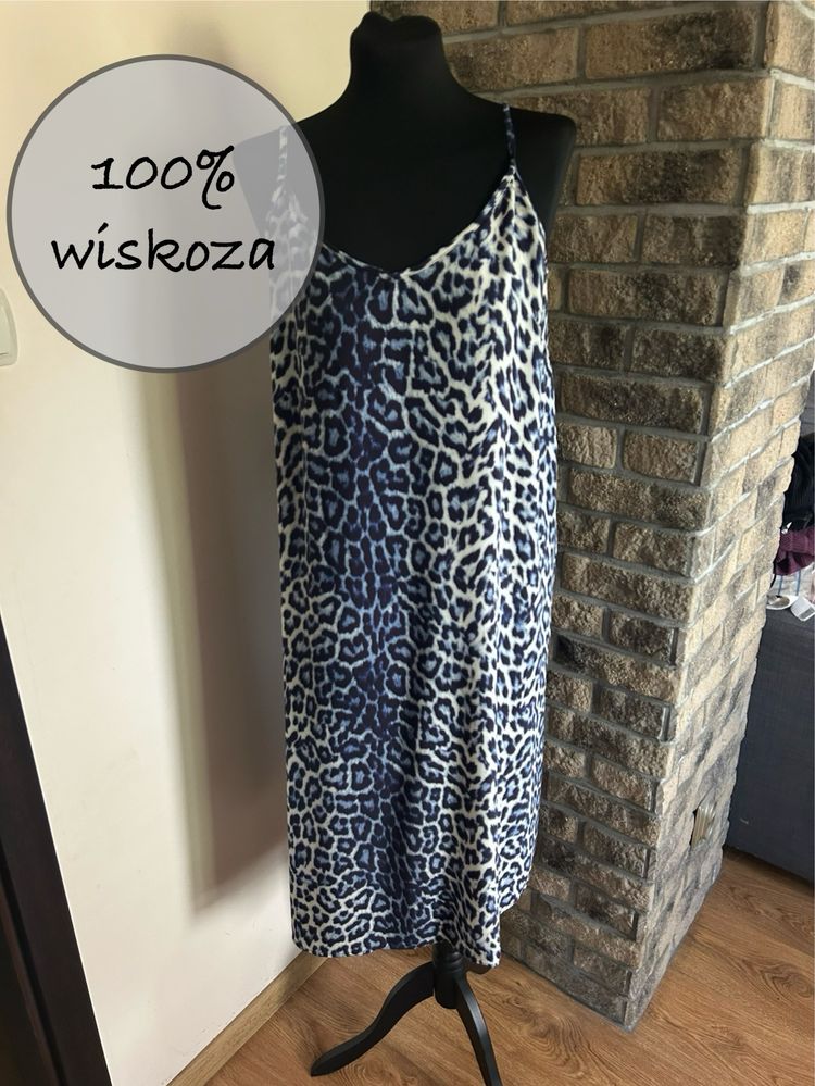 Letnia sukienka midi w panterkowy wzór panterka rozmiar L/40 premium