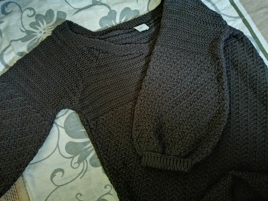 NEW LOOK czekoladowy sweter sweterek z balonowymi rękawami S m Xs