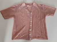 Różowy ażurowy sweterek rozpinany XXL
