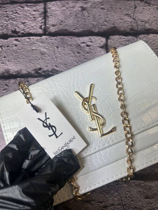 ЖІНОЧИЙ КЛАТЧ YSL Женская сумочка Yves Saint Laurent белая сумка скид