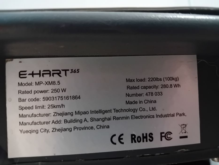 Hulajnoga elektryczna E-Hart 365 250 -500 W