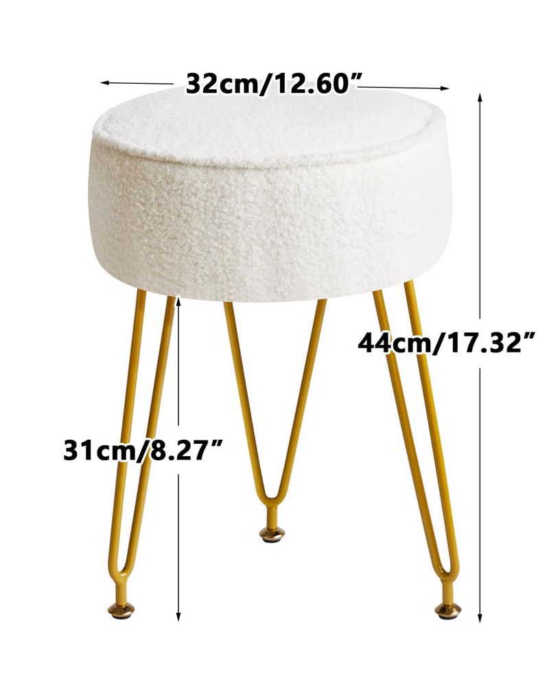 Pufa mała taboret baranek biała - złota Teddy