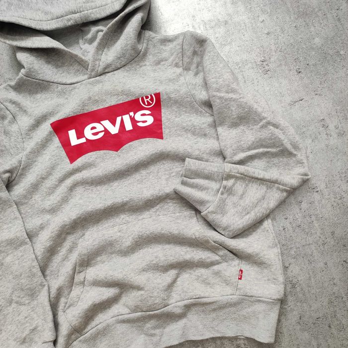DAMSKA PREMIUM Bluza z Kapturem Klasyczna Duże Logo Nadruk Levis Szara