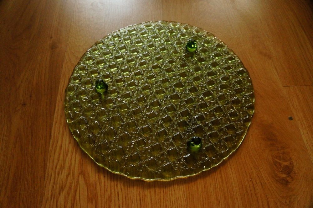 Patera duży talerz półmisek zielony na nóżkach na ciasto ciastka owoce