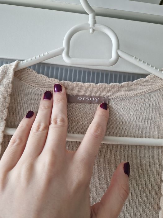 sweterkowa, dzianinowa narzutka / kardigan z ¾ rękawem, kremowy, beżow