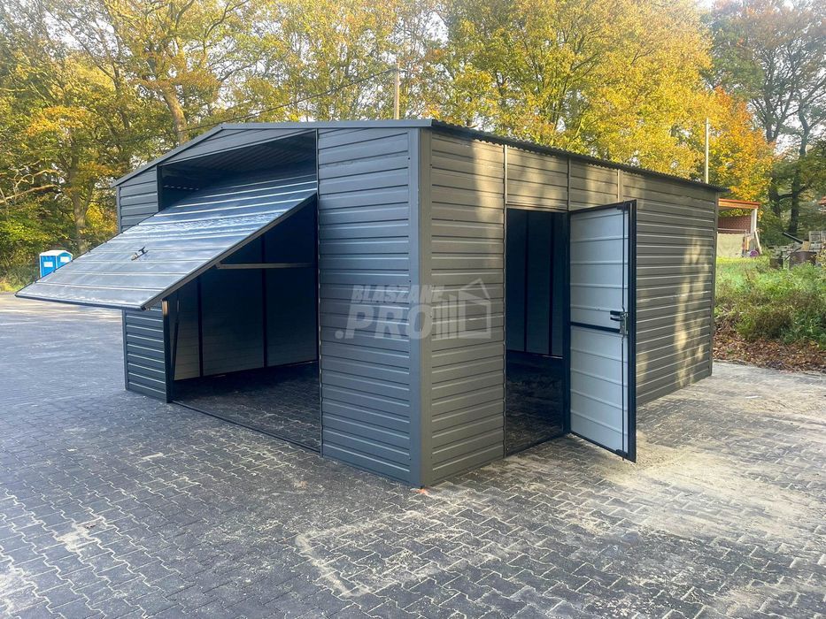 Garaż blaszany 5x5,5m  Brama uchylna  antracyt -dach dwuspadowy GP522