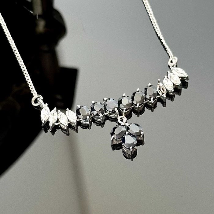 Srebrny naszyjnik z Szafirami i Cyrkoniami - próba srebra 925