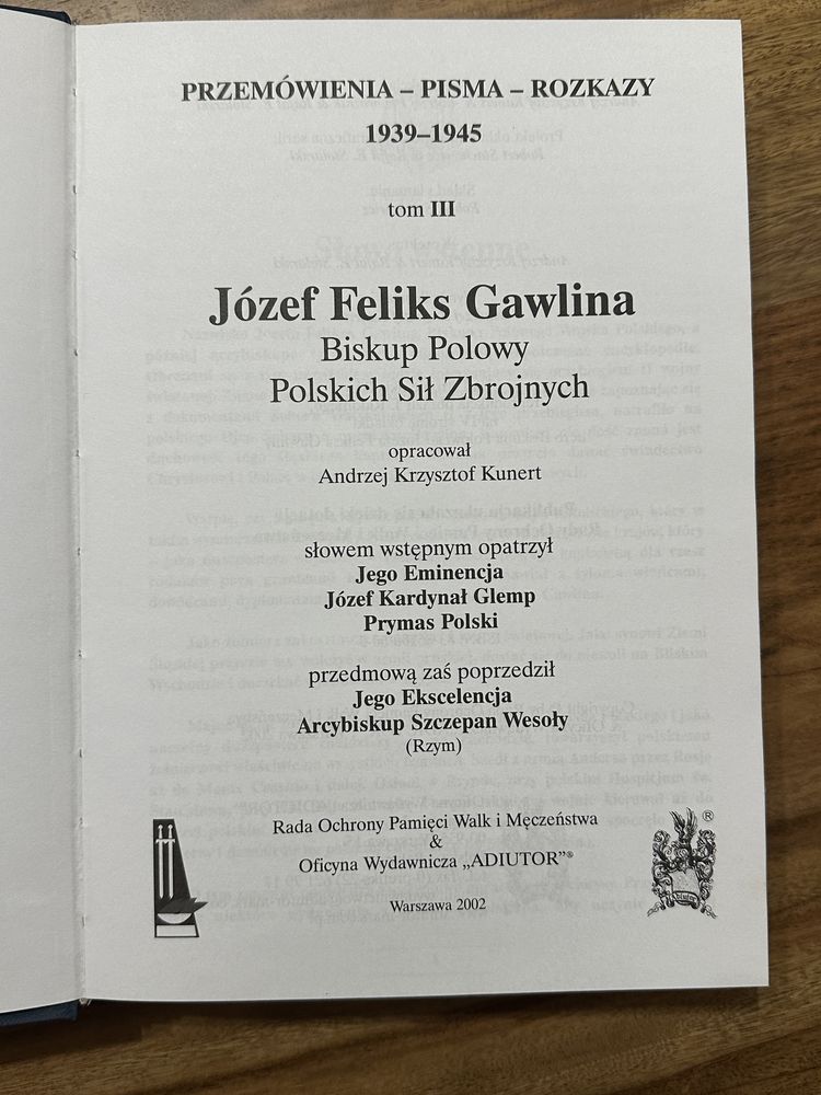 Józef Feliks Gawlina Przemówienia Pisma Rozkazy Biskup Polowy PSZ