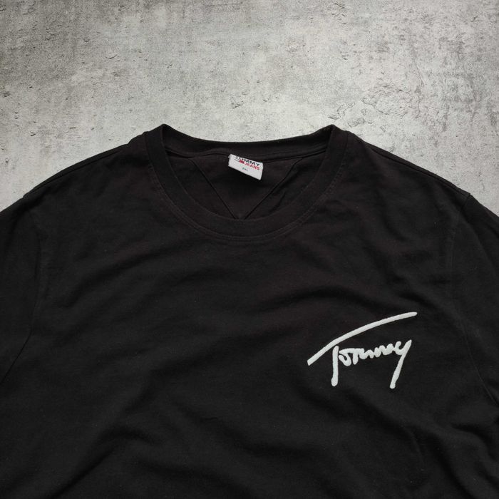 MĘSKA Koszulka PREMIUM Bawełna Haft Logo Tommy Hilfiger Jeans Czarna