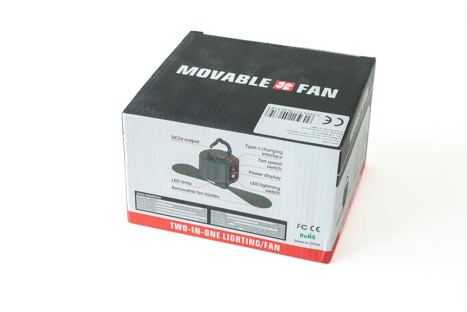 Wentylator 2w1 z Lampką LED i Pilotem USB 5200 mAh Biwak