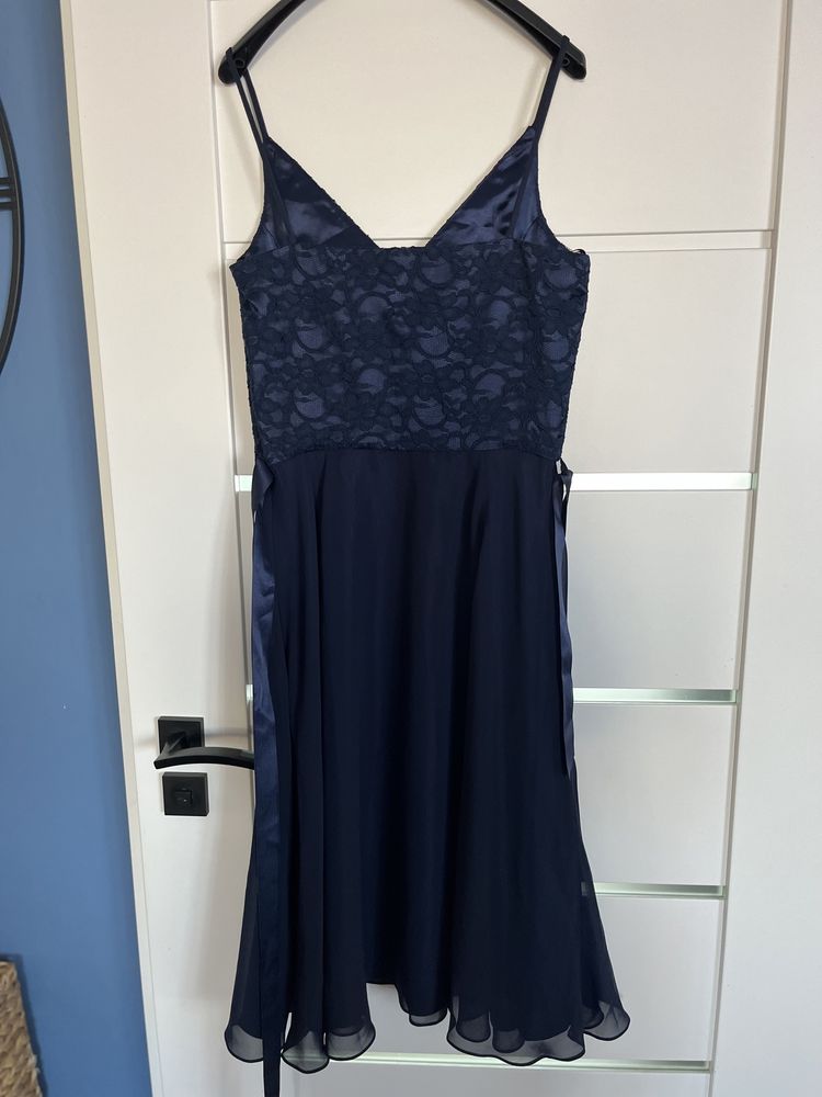 40 swing nowa elegancka granatowa sukienka koronka