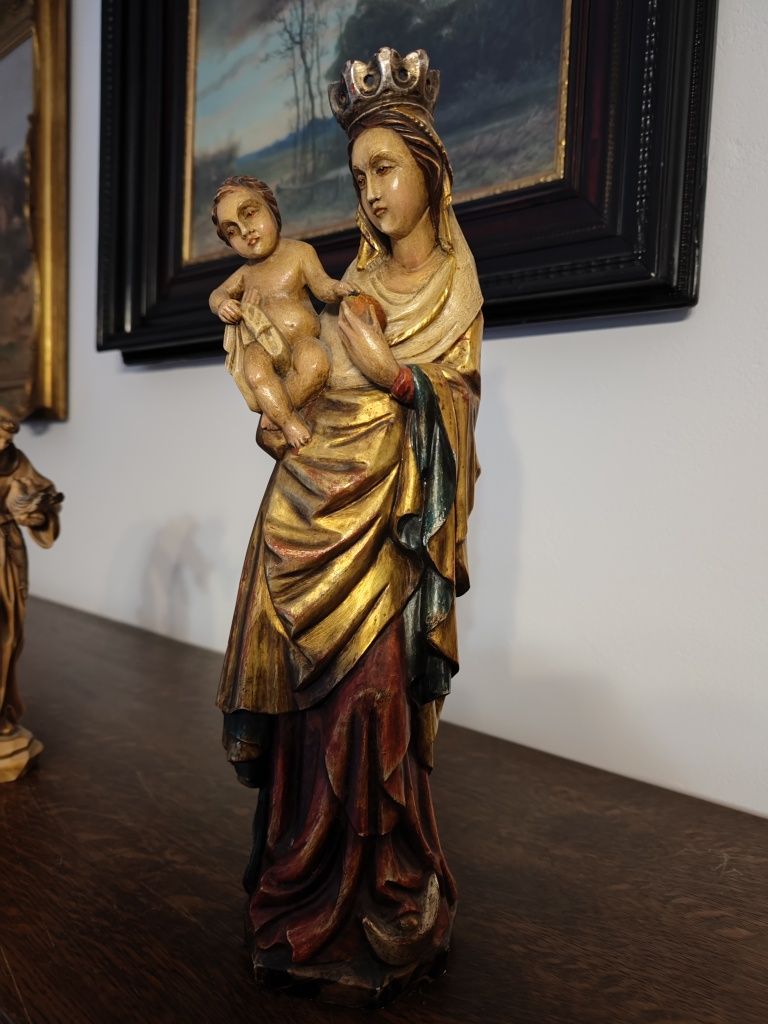Maryja z Dzieciątkiem figura z drewna polichromia 42cm