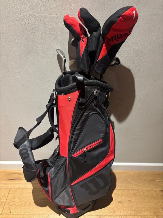 Kije do golfa, wózek, zestaw rekawice piłki