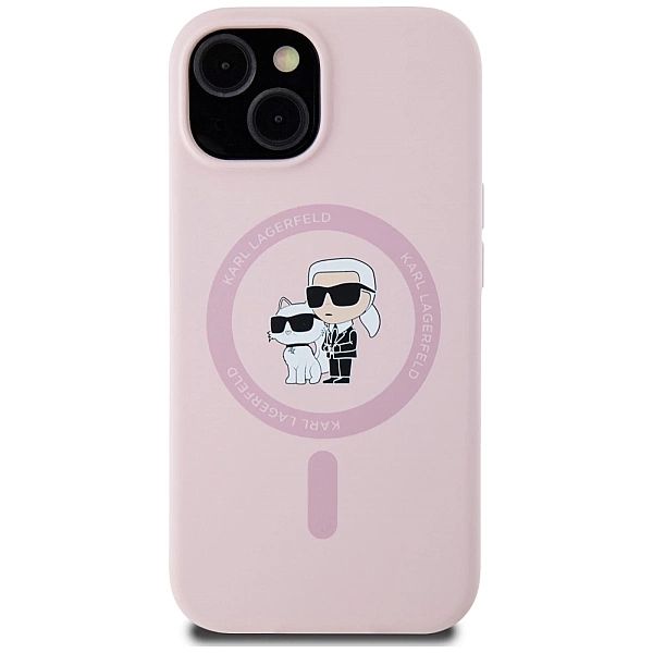 Etui Karl Lagerfeld Silicone Karl&Choupette MagSafe na iPhone 15 - róż