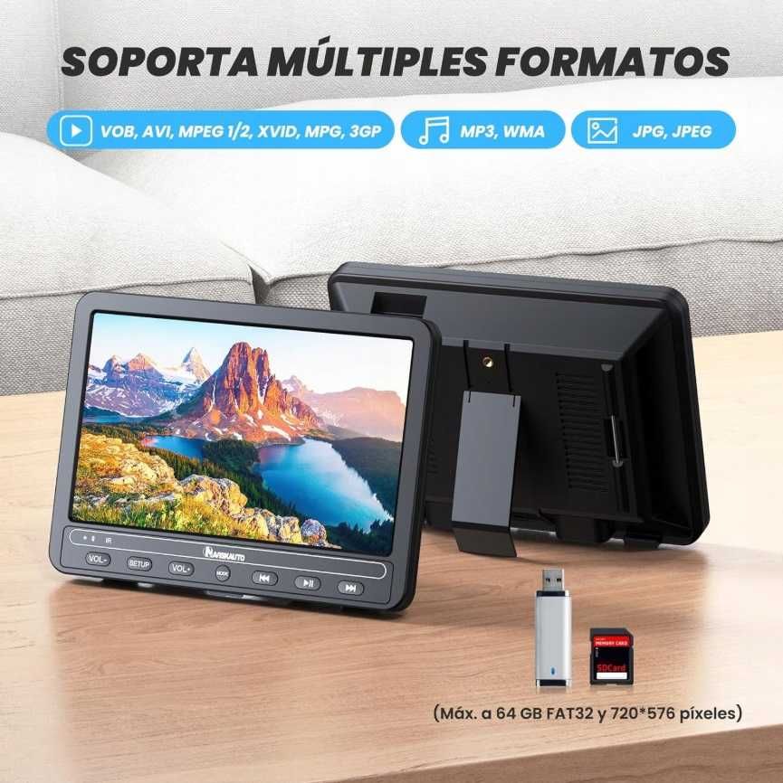 Przenośne DVD samochodowe NAVISKAUTO BN1205B USB SD 10,5" Akumulator