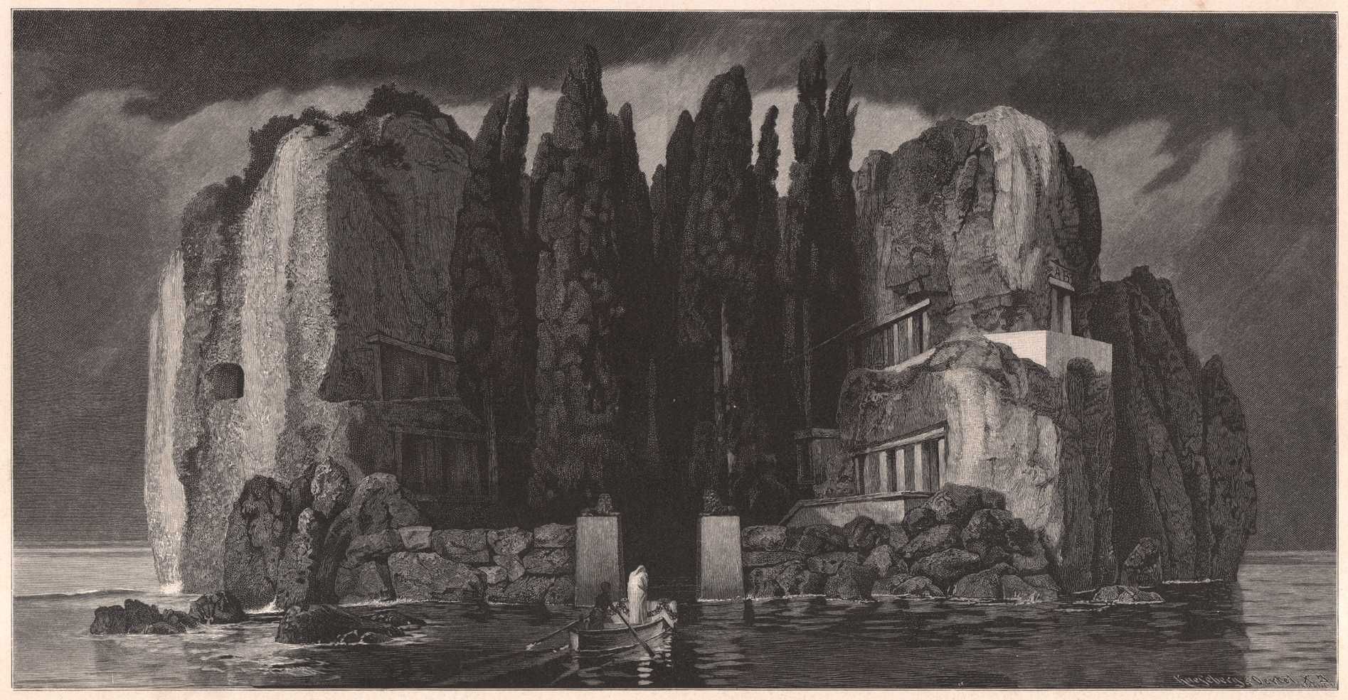 Arnold Böcklin: Wyspa umarłych. Drzeworyt ilustracyjny 1888r. autentyk