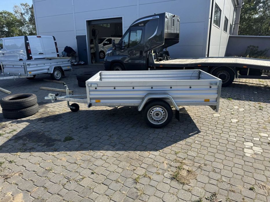 Niewiadów Nowa przyczepka 1oś BO723u 233x125x39cm spawana mocna 750kg kiprowana uchylna