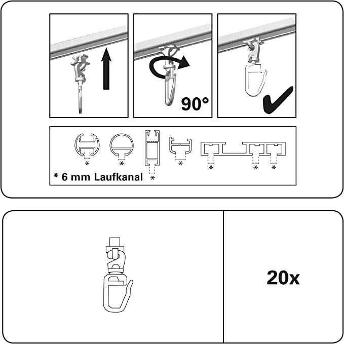 GARDINIA Ślizgacz obrotowy do kanału prowadnicy 6 mm