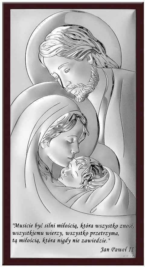 Obrazek Srebrny Grawer Święta Rodzina Pamiątka Ślubu Chrztu Papież