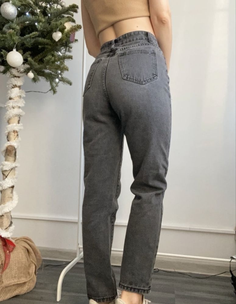 Shein XS/34 szare jeansowe spodnie z wyższym stanem jeansy