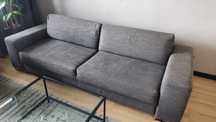 Kanapa, sofa z funkcją spania, z pojemnikiem, szara, rozkładana + pufa