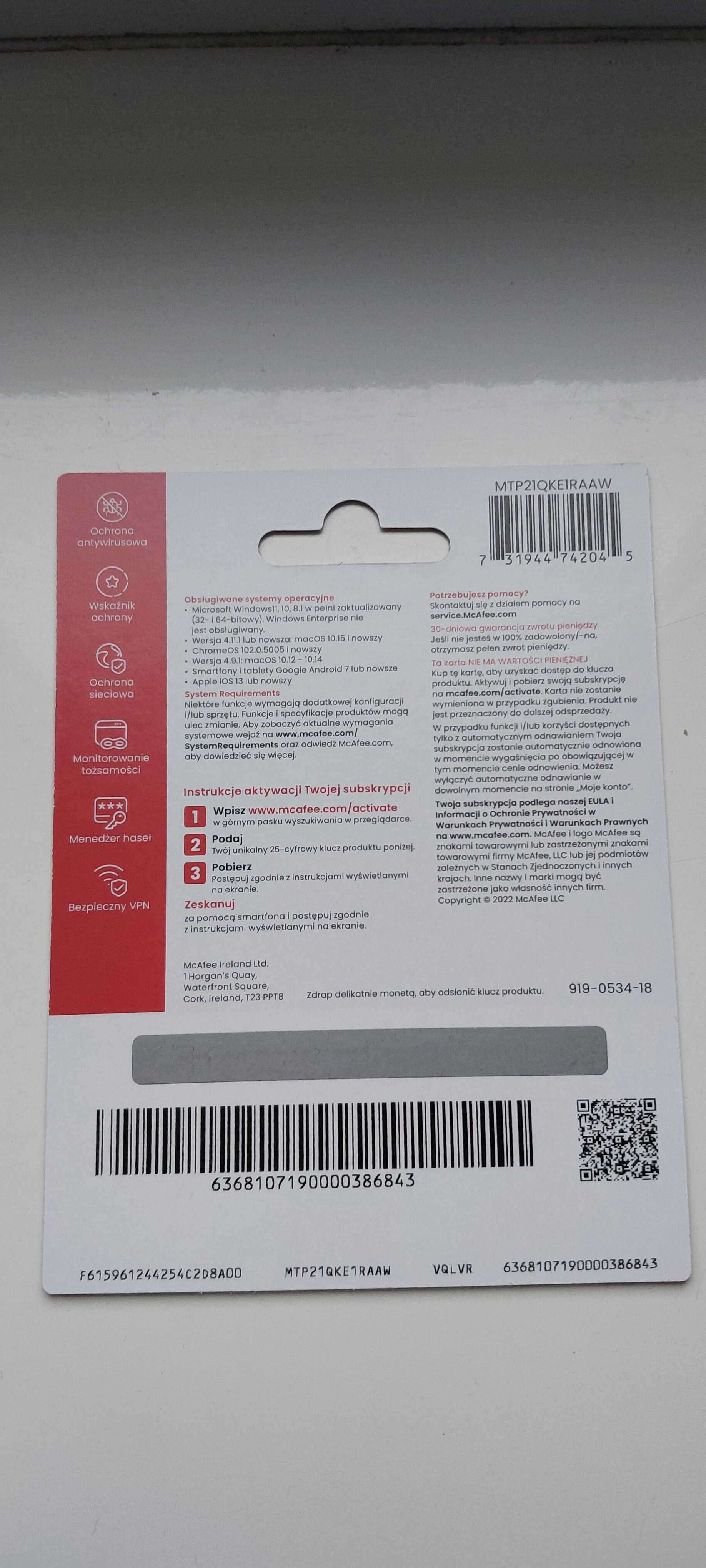Antywirus McAfee na 1 rok Total Protection nie zamula komputera okazja
