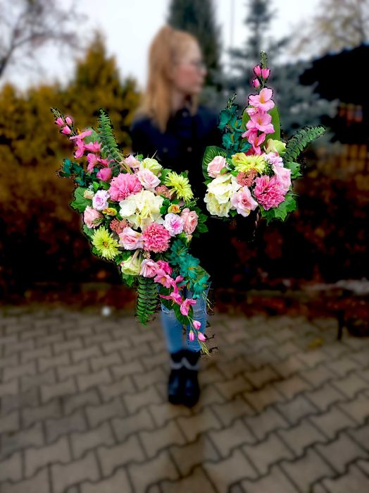 Sztuczne kwiaty stroik na grób wiązanka+bukiet zestaw na grób cmentarz