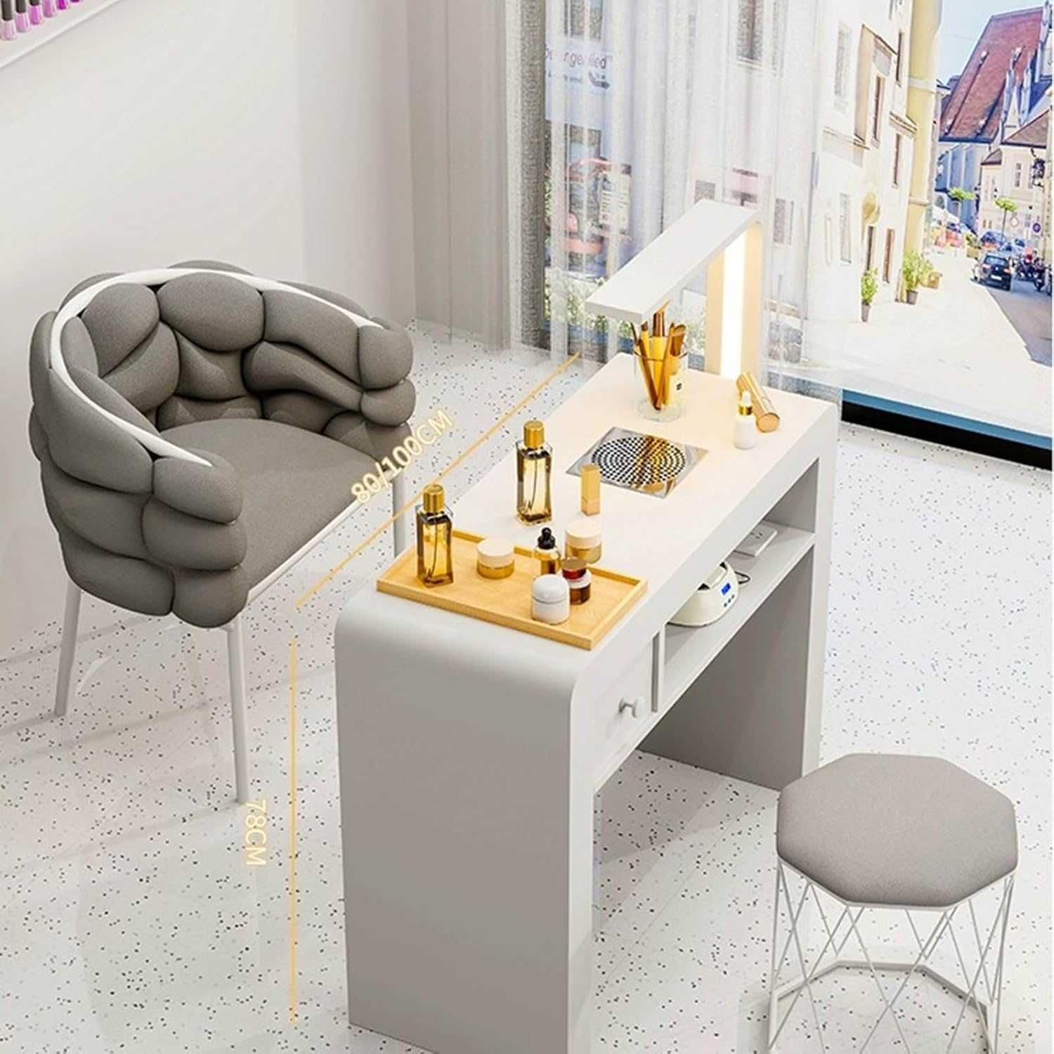 Mesa de Manicura NOVA com LED, Aspiração e Tomada 100x40x78 cm