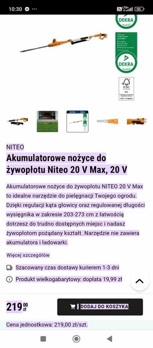 Nożyce akumulatorowe do żywopłotu Niteo