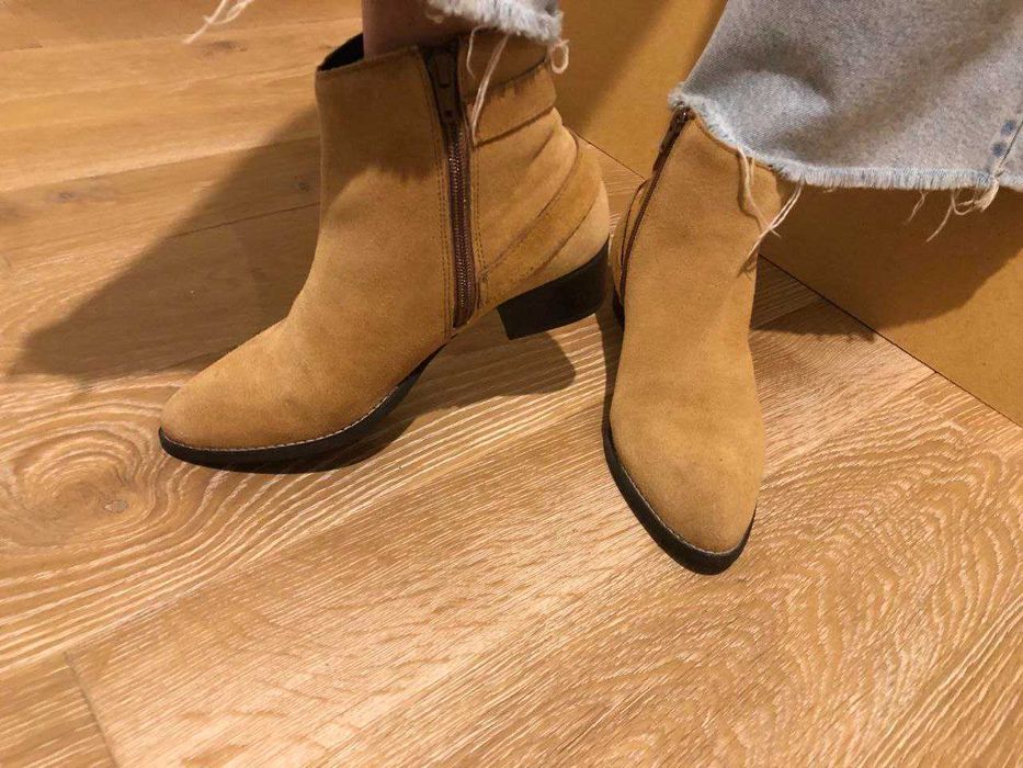 Тренд сезона-замшевые казаки женские,  рыжие, натуральный замш, р.38