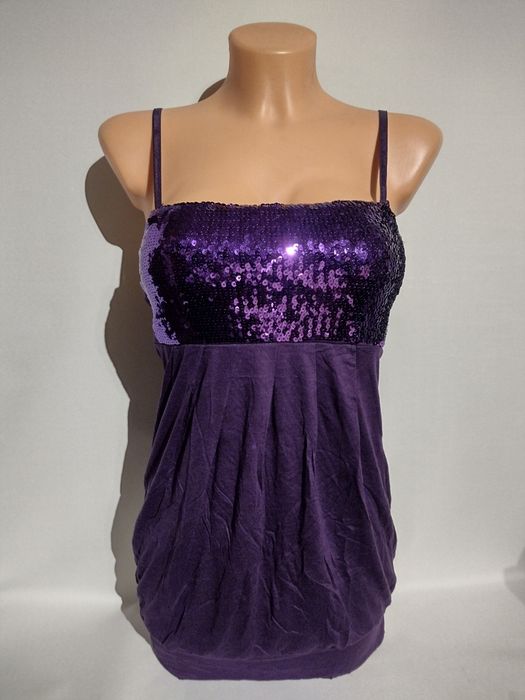 Tunika imprezowa bluzka cekinowa fioletowa kryjąca ciążowa sylwester