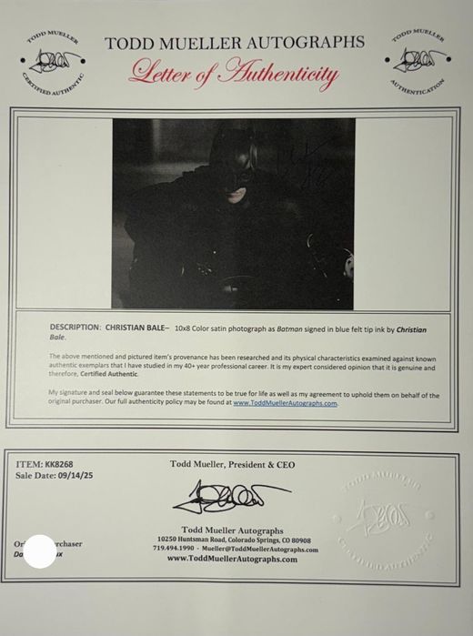 Fotografia original de Batman autografada por  Christian Bale