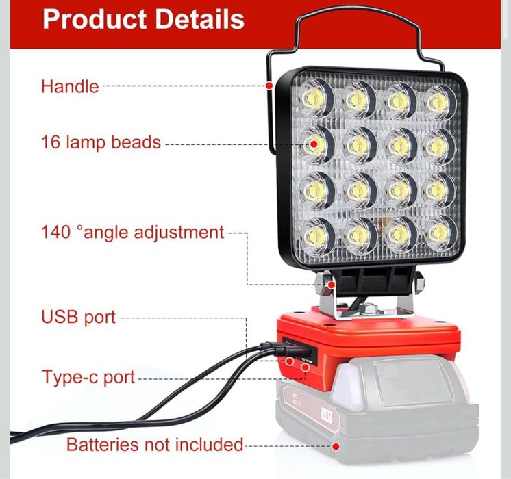 EDTRAN Lampa robocza Led pod akumulator Milwaukee 18V