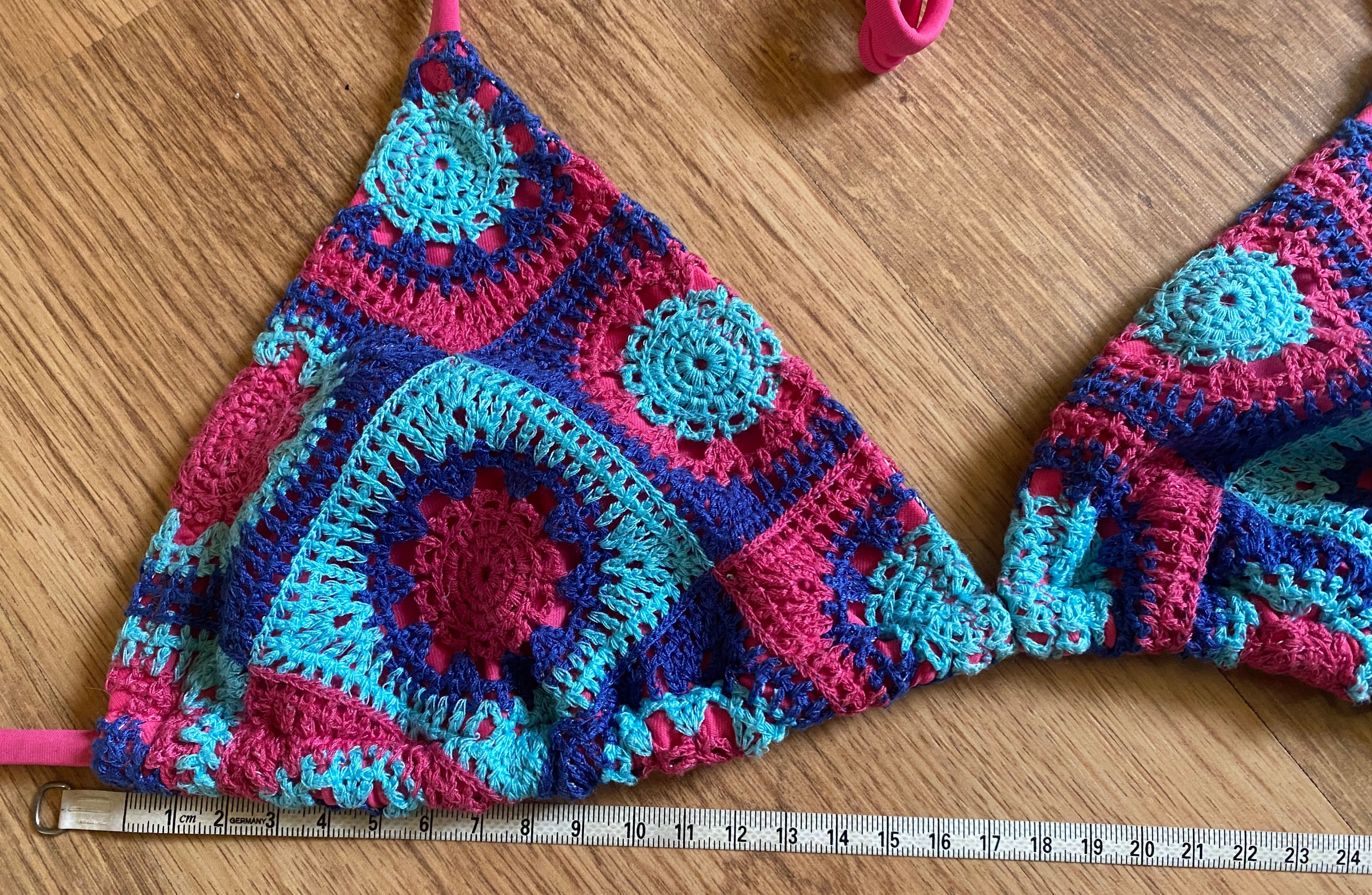 Bikini stanik biustonosz top vintage crochet na szydełku różowe