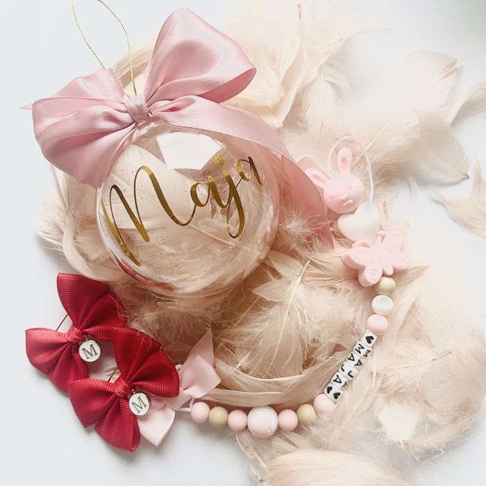 Bombki z inicjałem, imieniem, napisem okrągłe i serca