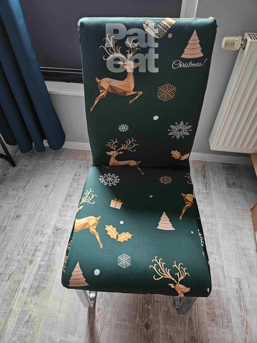 Świąteczne pokrowce na krzesła elastyczne 4 sztuki zielone renifery