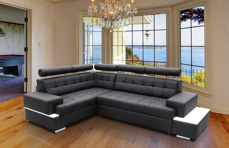 Narożnik LIZBONA - spanie, pojemnik - Skóra Naturalna