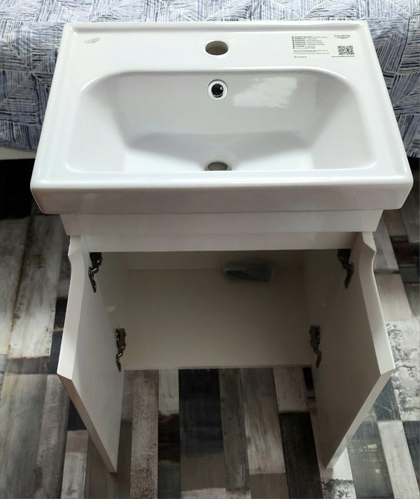 Тумба підвісна Aqua Rodos Омега з умивальником Frame 50 см біла