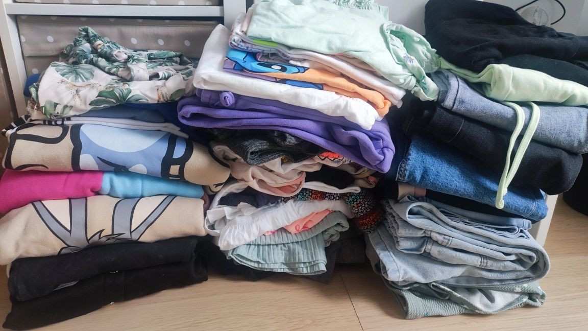 128/134 wielka paka 100szt. ubrań i butów
