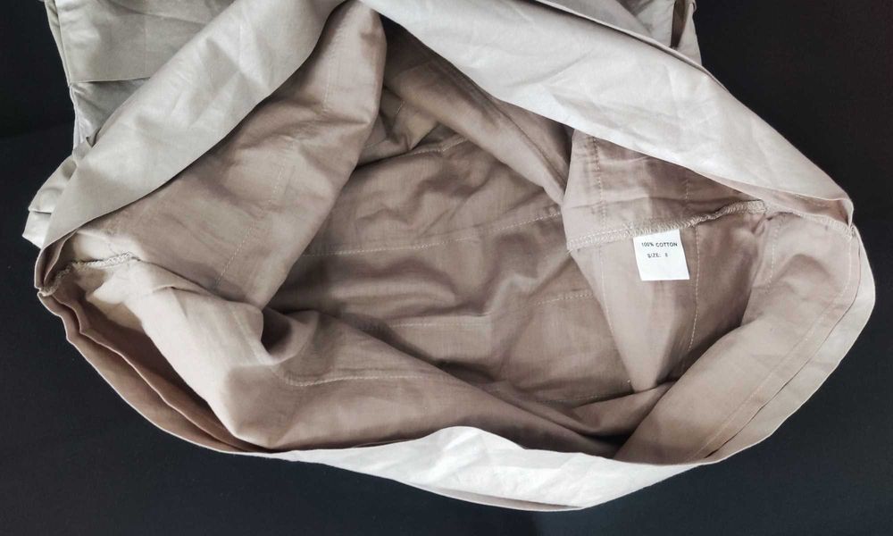 36 S 2w1 Zgrabna taliowana Sukienka Beżowa elegancka wizytowa falbany