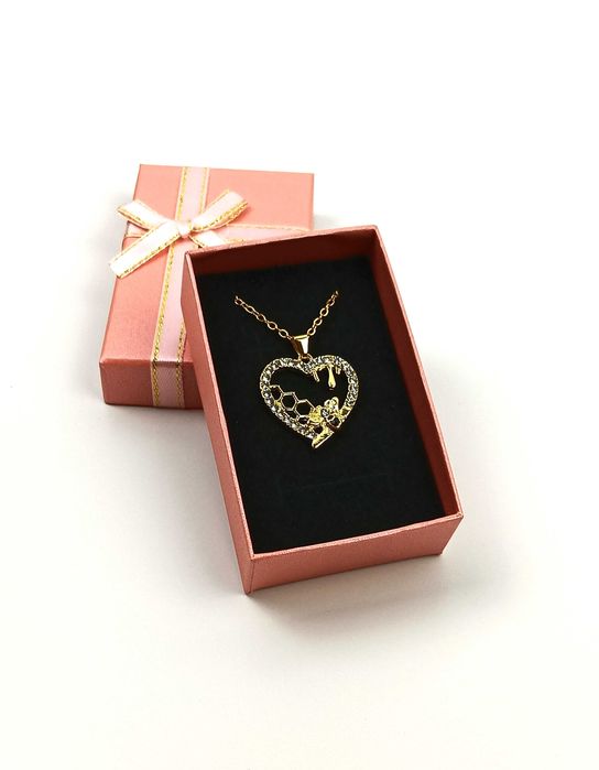 Nowy złoty naszyjnik zawieszką w kształcie serca, pszczoła,  cyrkonie