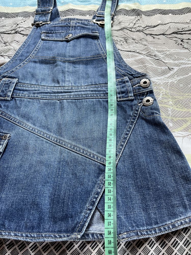 Spodniczka na szelki z jeansu 122 - 128 sukienka na szelki jeans