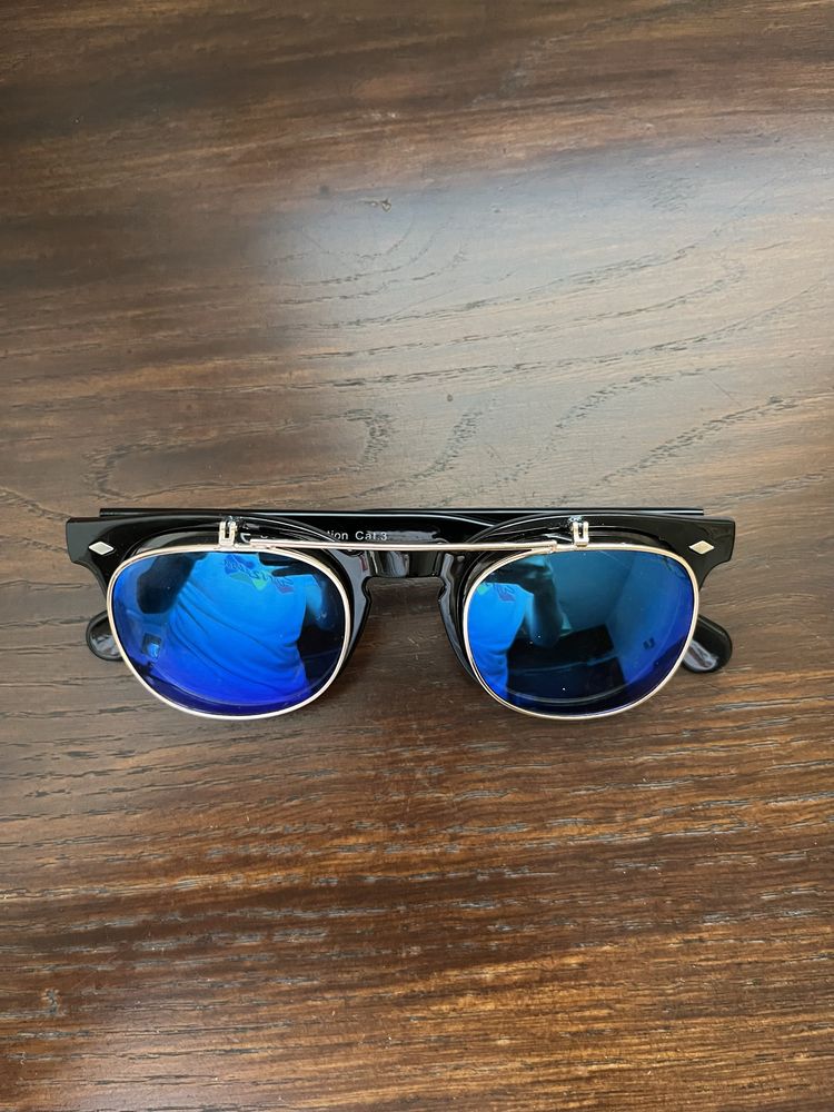 okulary przeciwsłoneczne z klapką, zerówki gruba oprawka unisex